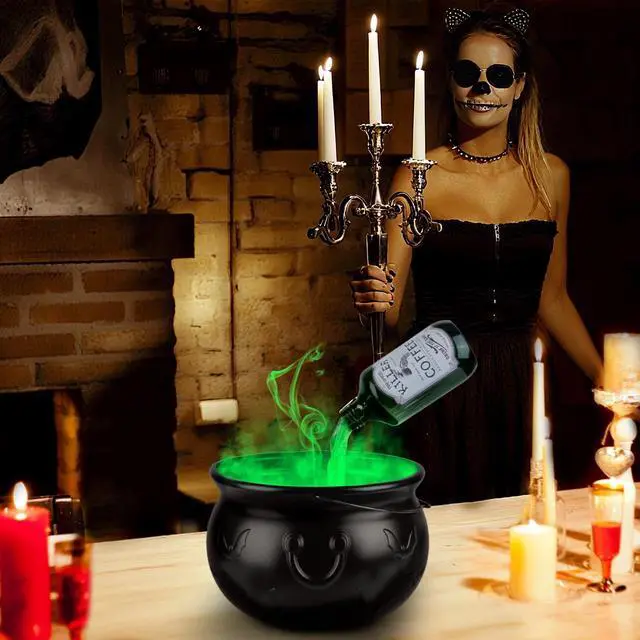 Alt view image 4 of 7 - Halloween Witch Cauldron Bucket USB Powered Green Glow Potion Effect Tabletop