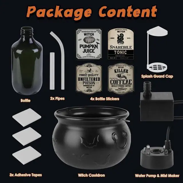 Alt view image 7 of 7 - Halloween Witch Cauldron Bucket USB Powered Green Glow Potion Effect Tabletop