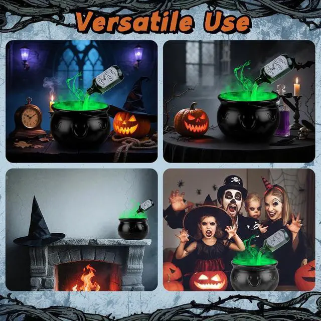 Alt view image 6 of 7 - Halloween Witch Cauldron Bucket USB Powered Green Glow Potion Effect Tabletop