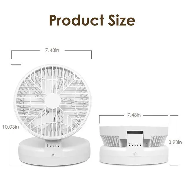 Alt view image 7 of 7 - Rechargeable Battery Operated Desk Fan w/ 90 Foldable Ultra Quiet 4 Speeds Light