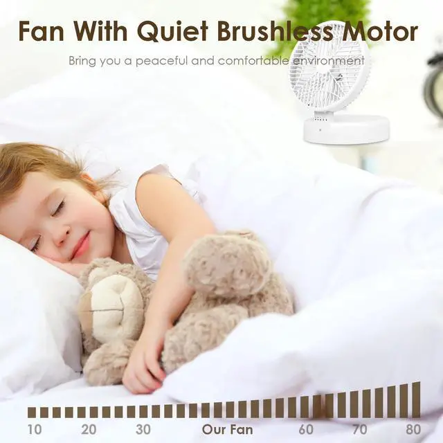 Alt view image 4 of 7 - Rechargeable Battery Operated Desk Fan w/ 90 Foldable Ultra Quiet 4 Speeds Light