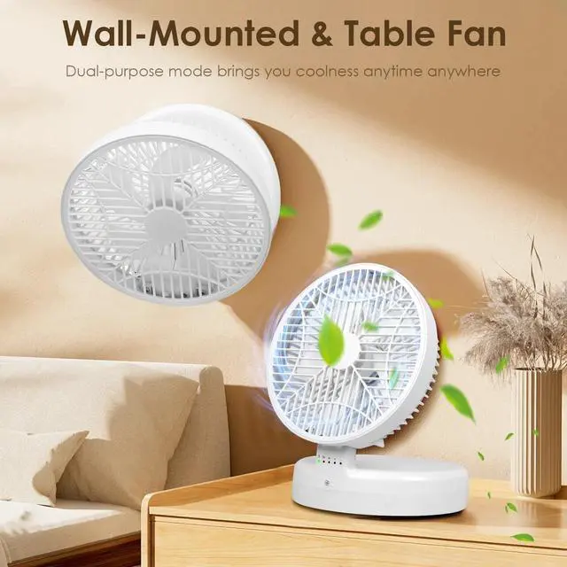 Alt view image 6 of 7 - Rechargeable Battery Operated Desk Fan w/ 90 Foldable Ultra Quiet 4 Speeds Light