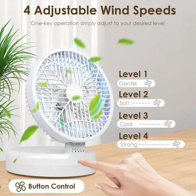 Alt view image 3 of 7 - Rechargeable Battery Operated Desk Fan w/ 90 Foldable Ultra Quiet 4 Speeds Light