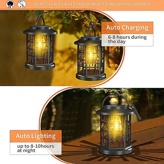 Alt view image 5 of 6 - 2 Pack Solar Powered Waterproof Outdoor Hanging Lanterns - Warm White Solar LED
