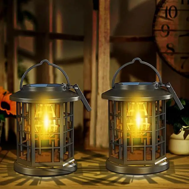 Alt view image 6 of 6 - 2 Pack Solar Powered Waterproof Outdoor Hanging Lanterns - Warm White Solar LED