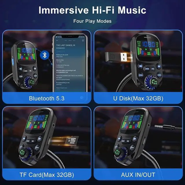 Alt view image 6 of 7 - Car Bluetooth FM Transmitter Radio MP3 Wireless Adapter Hands-Free 3Port Charger