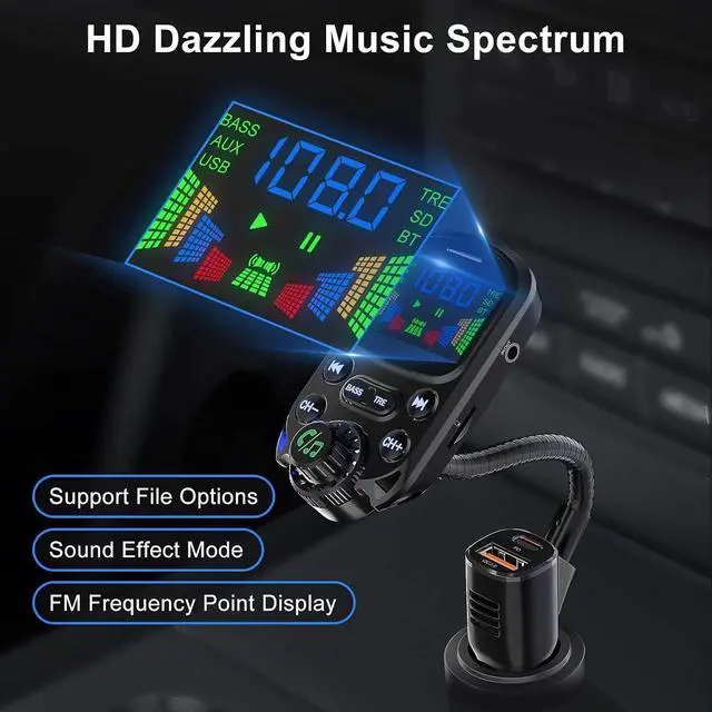 Alt view image 3 of 7 - Car Bluetooth FM Transmitter Radio MP3 Wireless Adapter Hands-Free 3Port Charger
