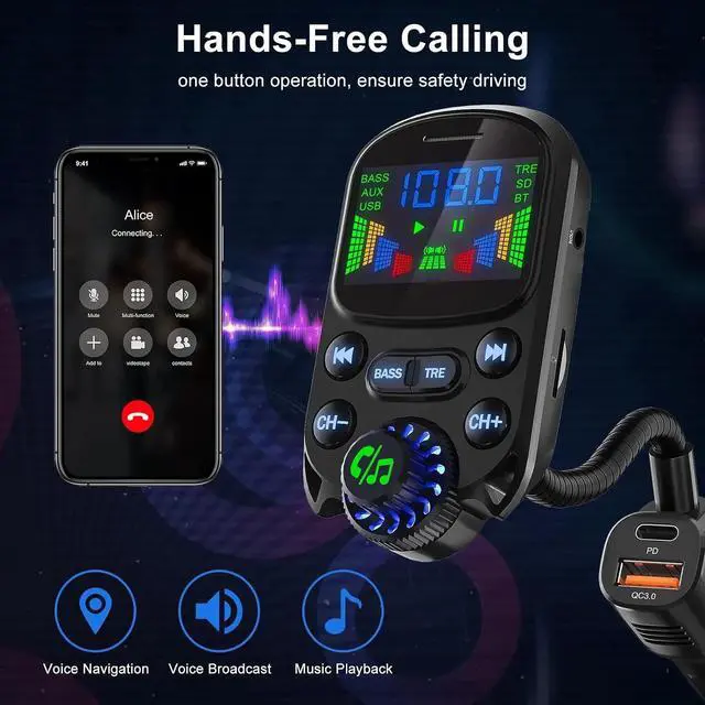 Alt view image 5 of 7 - Car Bluetooth FM Transmitter Radio MP3 Wireless Adapter Hands-Free 3Port Charger