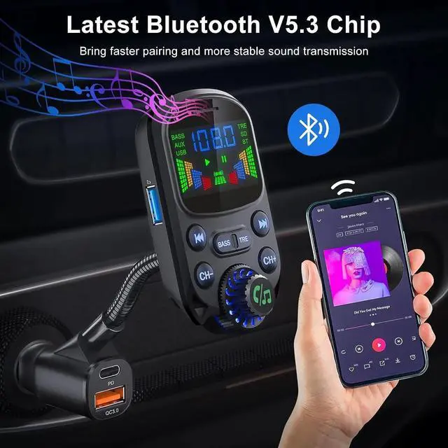Alt view image 7 of 7 - Car Bluetooth FM Transmitter Radio MP3 Wireless Adapter Hands-Free 3Port Charger