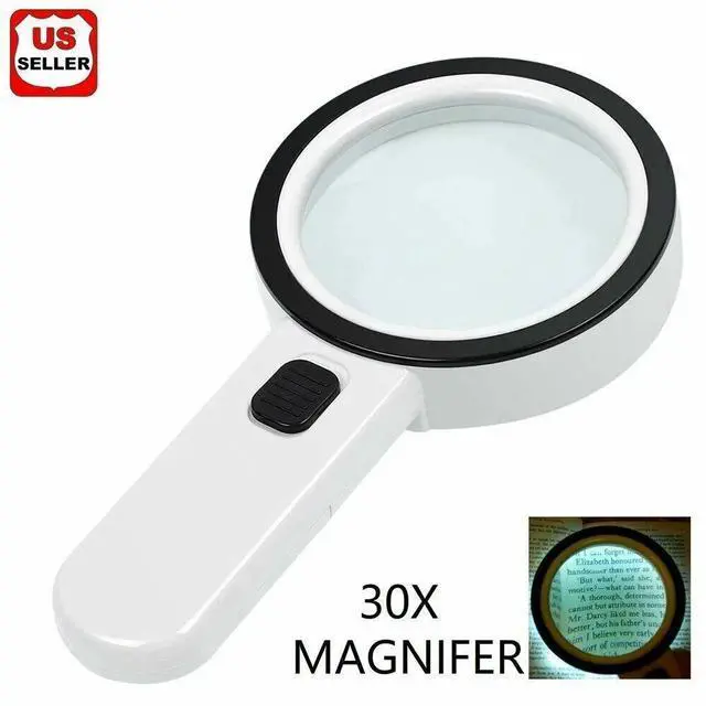 Main image of 30X Jumbo Handheld Magnifying Glass w/ 12 Bright LED Light Illuminated Magnifier