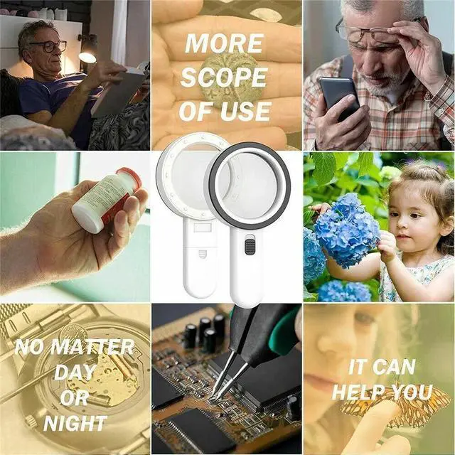 Alt view image 6 of 6 - 30X Jumbo Handheld Magnifying Glass w/ 12 Bright LED Light Illuminated Magnifier