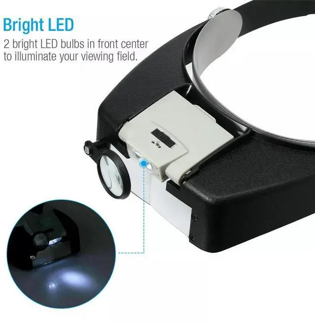 Alt view image 2 of 7 - Jewelers Head Headband Magnifier LED Illuminated Visor Magnifying Glasses Loupe