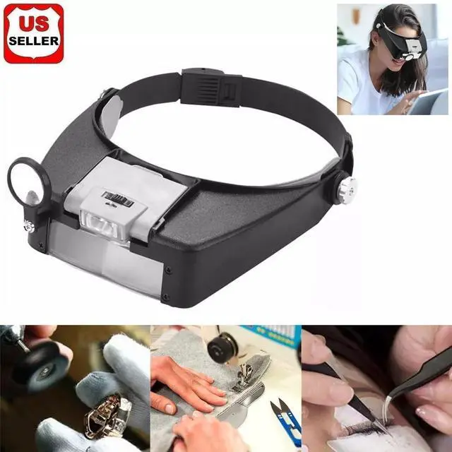Main image of Jewelers Head Headband Magnifier LED Illuminated Visor Magnifying Glasses Loupe
