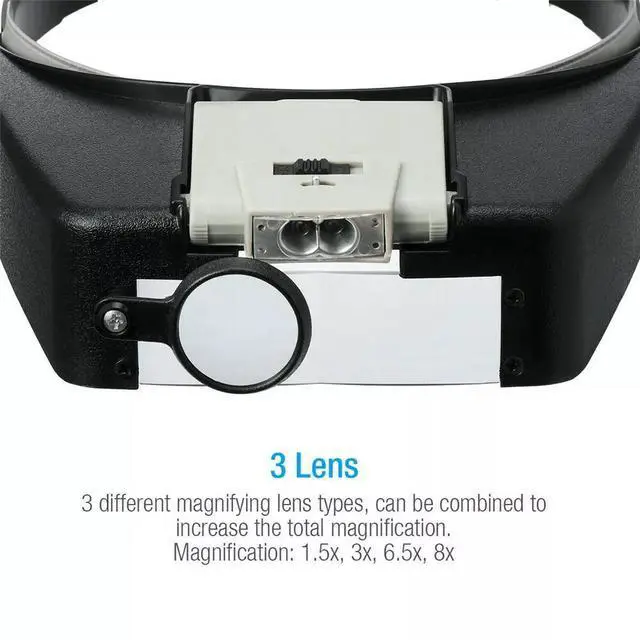 Alt view image 6 of 7 - Jewelers Head Headband Magnifier LED Illuminated Visor Magnifying Glasses Loupe