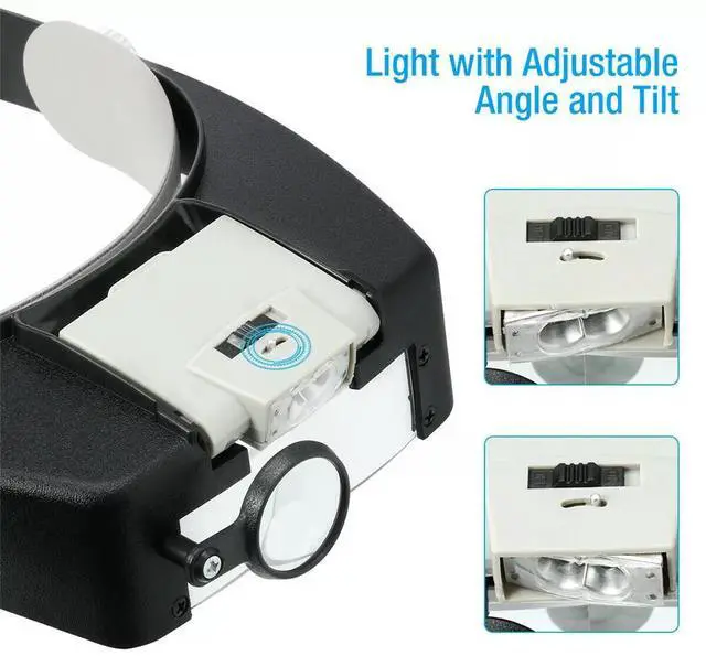 Alt view image 5 of 7 - Jewelers Head Headband Magnifier LED Illuminated Visor Magnifying Glasses Loupe