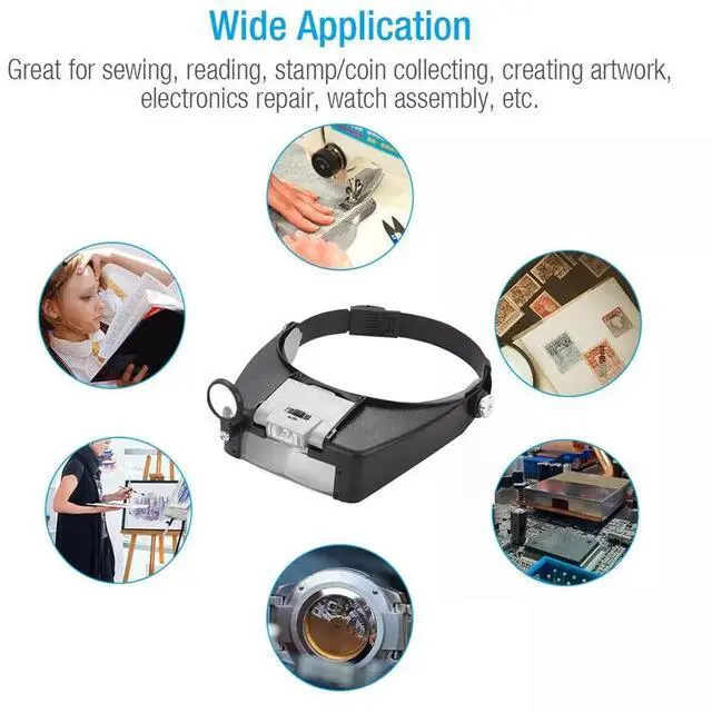 Alt view image 7 of 7 - Jewelers Head Headband Magnifier LED Illuminated Visor Magnifying Glasses Loupe