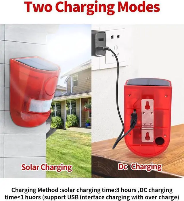Alt view image 4 of 7 - Solar Alarm LED Light Solar Strobe Light Wireless Motion Sensor Detector Outdoor