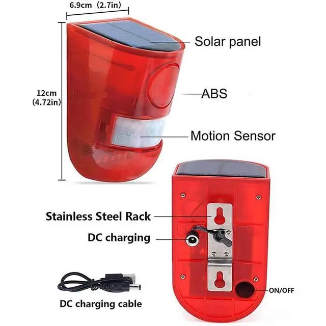 Alt view image 5 of 7 - Solar Alarm LED Light Solar Strobe Light Wireless Motion Sensor Detector Outdoor
