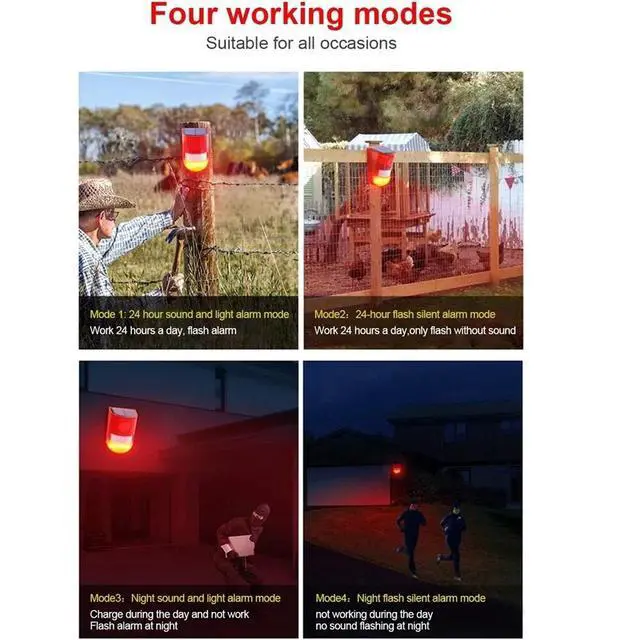 Alt view image 6 of 7 - Solar Alarm LED Light Solar Strobe Light Wireless Motion Sensor Detector Outdoor