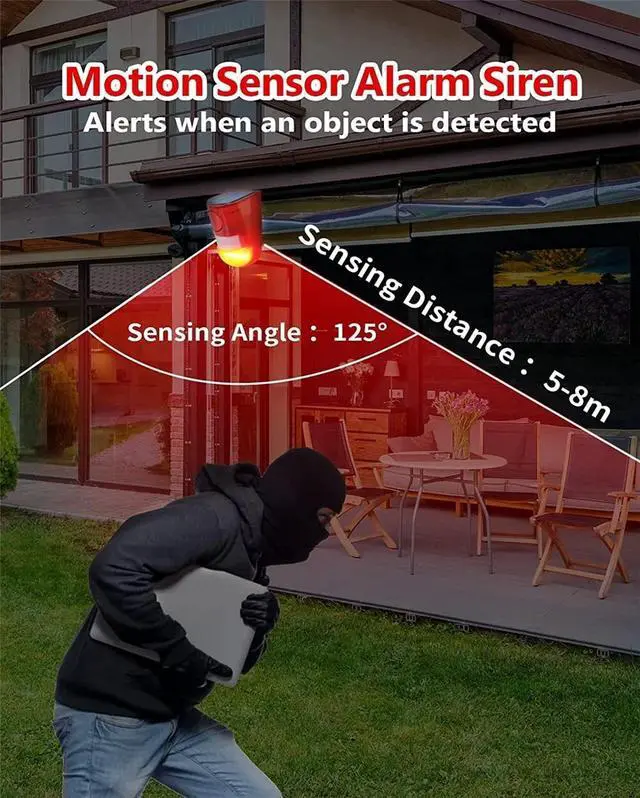 Alt view image 7 of 7 - Solar Alarm LED Light Solar Strobe Light Wireless Motion Sensor Detector Outdoor