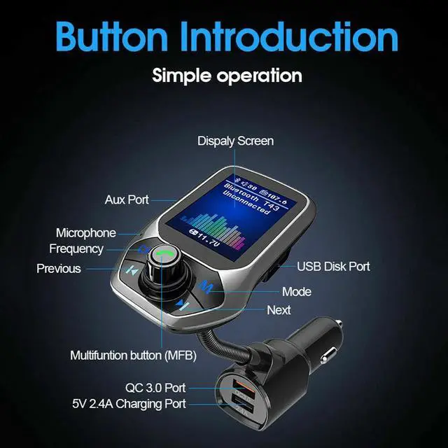 Alt view image 4 of 7 - Bluetooth Car FM Transmitter MP3 Player Hands free Radio Adapter Kit USB Charger