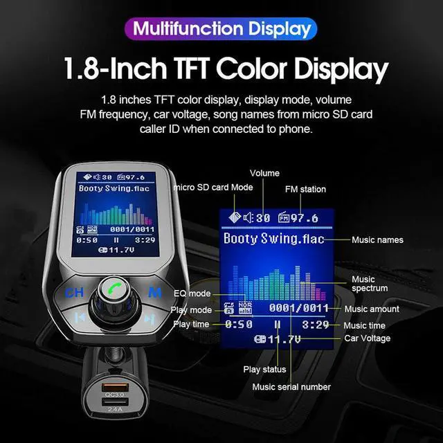 Alt view image 6 of 7 - Bluetooth Car FM Transmitter MP3 Player Hands free Radio Adapter Kit USB Charger