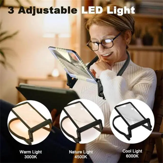 Alt view image 2 of 4 - 5X Large Reading Handfree Magnifying Glass w/ Light Flexible Gooseneck Magnifier