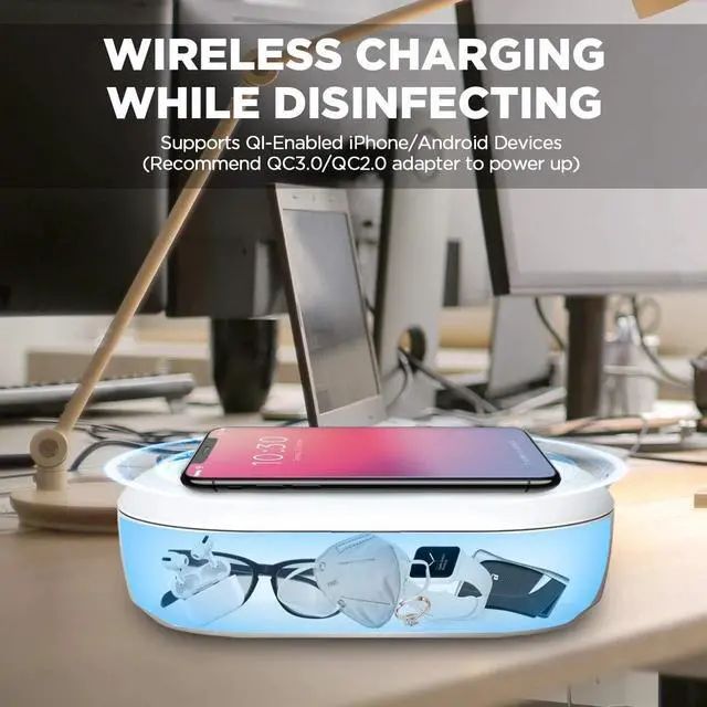 Alt view image 4 of 6 - 3 in 1 Portable UV Tablet Sterilizer Box Wireless Charging for Phone & earphone
