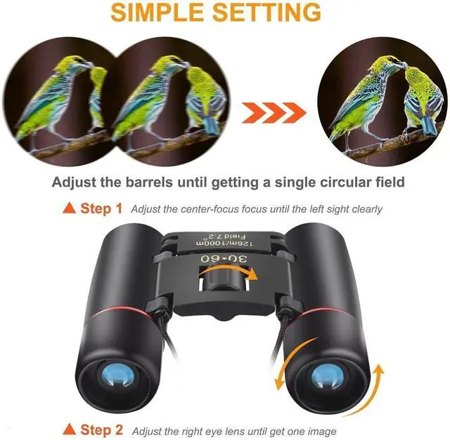 Alt view image 3 of 6 - Binoculars 30x60 Zoom Outdoor Travel Compact Folding Telescope Hunting Day/Night