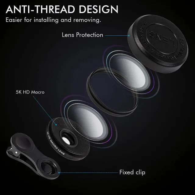 Alt view image 4 of 7 - Professional 5K HD Phone Camera Photo Lens 20X Macro Lens Clip On Phone Kit Clip