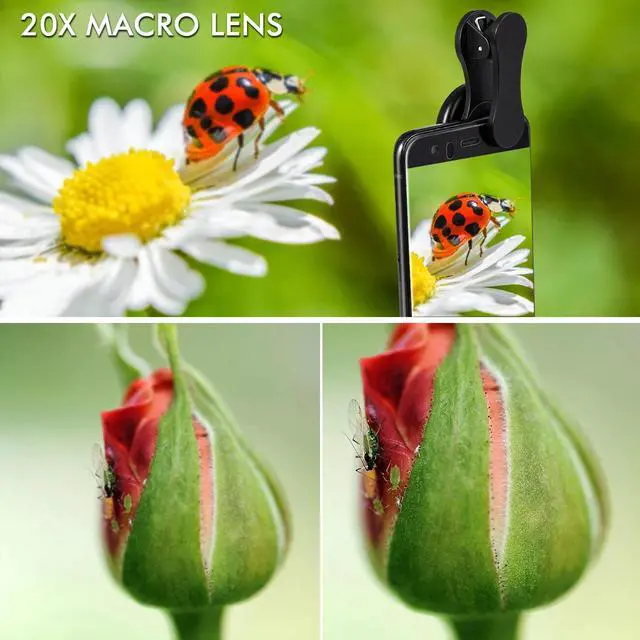 Alt view image 6 of 7 - Professional 5K HD Phone Camera Photo Lens 20X Macro Lens Clip On Phone Kit Clip