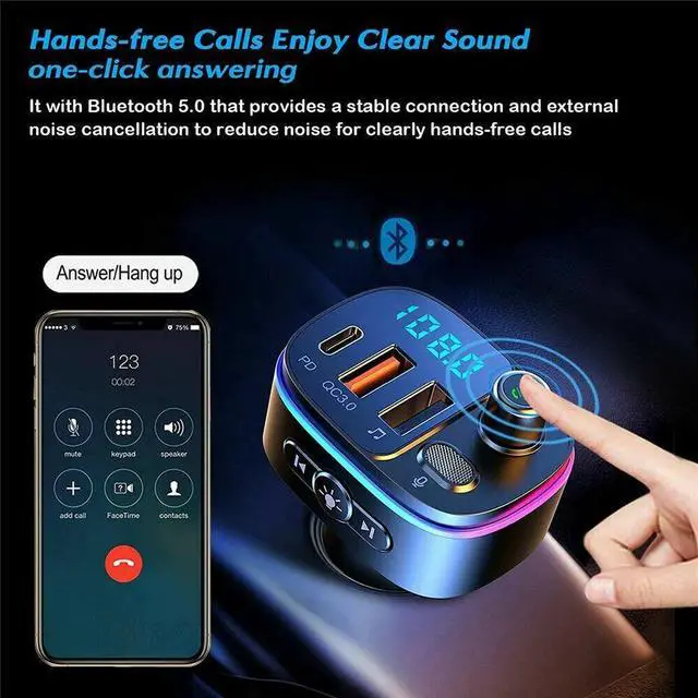 Alt view image 2 of 6 - Bluetooth 5.0 FM Transmitter for Car, QC3.0 Type-C PD 18W Wireless FM Radio Kit