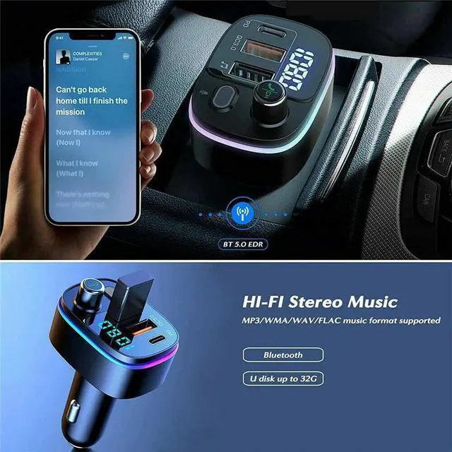 Alt view image 6 of 6 - Bluetooth 5.0 FM Transmitter for Car, QC3.0 Type-C PD 18W Wireless FM Radio Kit