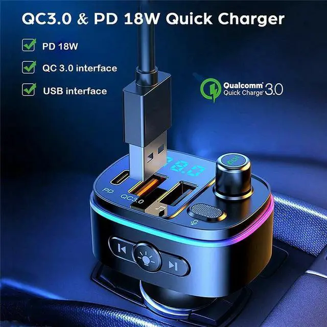 Alt view image 4 of 6 - Bluetooth 5.0 FM Transmitter for Car, QC3.0 Type-C PD 18W Wireless FM Radio Kit
