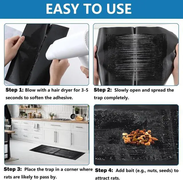 Alt view image 3 of 6 - 4 Pack Mouse Glue Traps 24 x 11inch Anti Slip Rat Snake Rodent Sticky Pads Pet