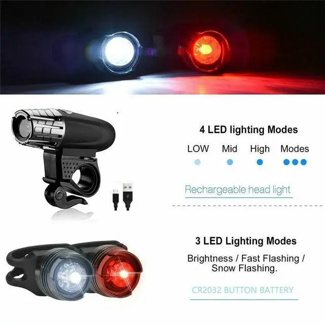 Alt view image 6 of 7 - USB Rechargeable Bright LED Bicycle Bike Front Headlight and Rear Tail Light Set