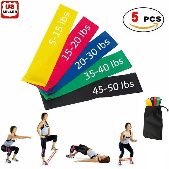 Main image of Resistance Bands Loop Set of 5 Exercise Workout CrossFit Fitness Yoga Booty Band