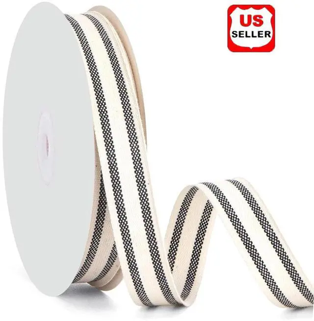 Main image of 3/8" Natural Cotton Stripes Ribbon Striped Grosgrain Ribbon Striped Cotton Ivory