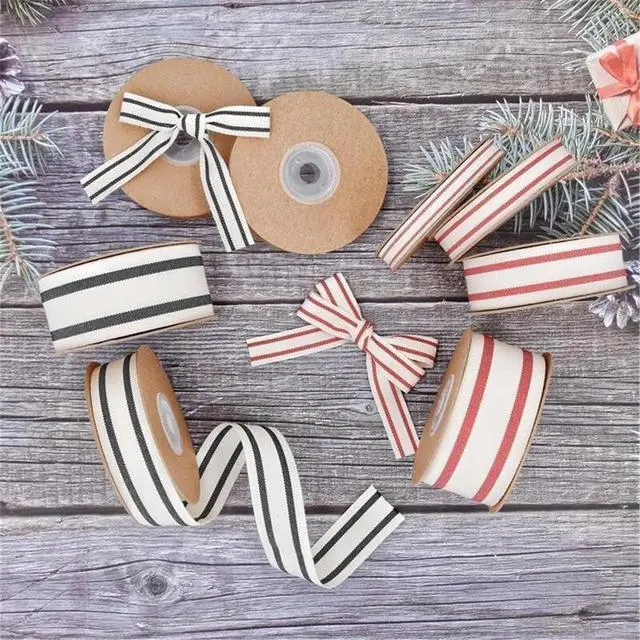 Alt view image 4 of 5 - 3/8" Natural Cotton Stripes Ribbon Striped Grosgrain Ribbon Striped Cotton Ivory