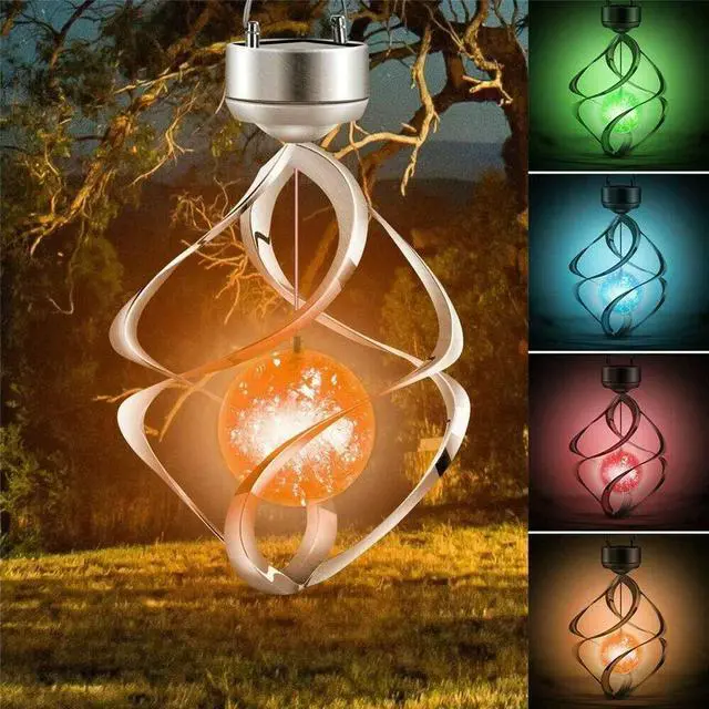 Main image of Solar Powered Wind Chimes LED Spiral Spinner Lamp Colour Changing Hanging Light