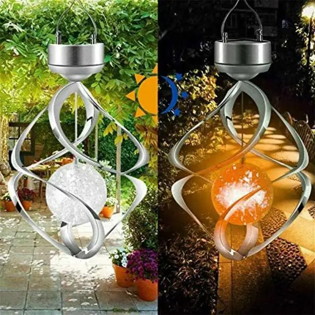Alt view image 4 of 7 - Solar Powered Wind Chimes LED Spiral Spinner Lamp Colour Changing Hanging Light
