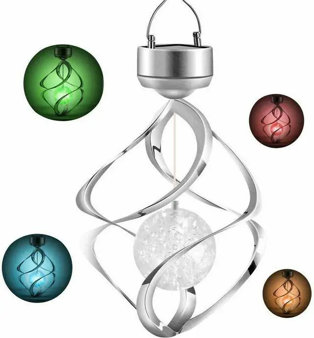 Alt view image 2 of 7 - Solar Powered Wind Chimes LED Spiral Spinner Lamp Colour Changing Hanging Light