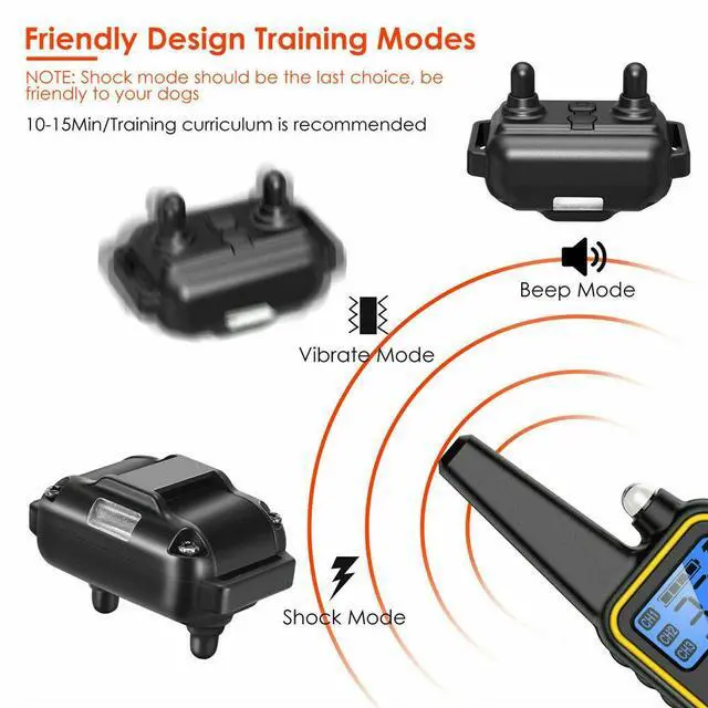Alt view image 3 of 7 - Dog Shock Training Collar Rechargeable Remote Control Waterproof IP67 875 Yards