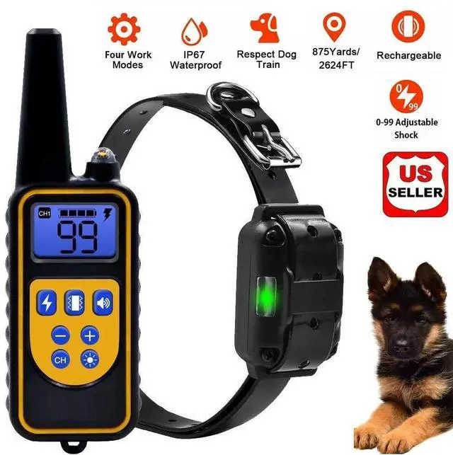 Main image of Dog Shock Training Collar Rechargeable Remote Control Waterproof IP67 875 Yards