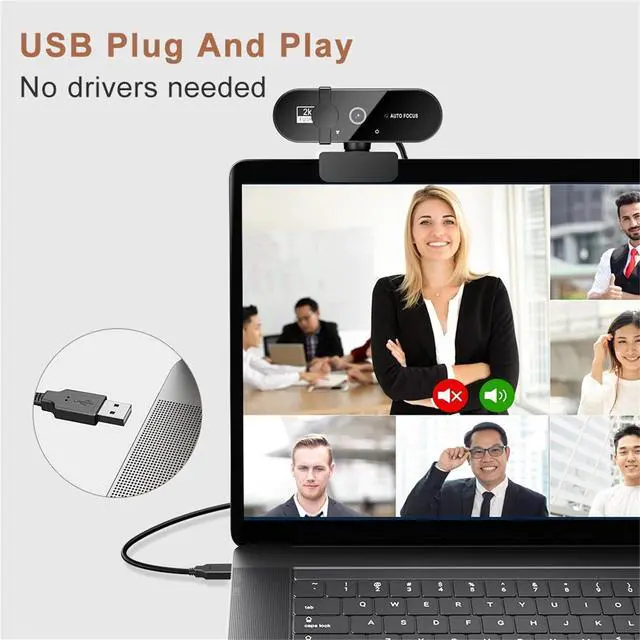 Alt view image 2 of 7 - 2K HD Web Camera with Microphone Ring Light Autofocus Pro Computer Gaming Webcam