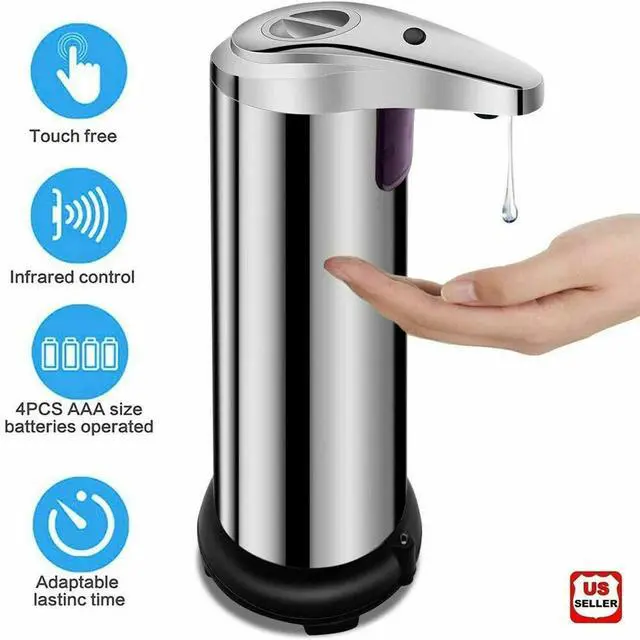 Alt view image 2 of 7 - 250ml Stainless Auto Handsfree Sensor Touchless Soap Dispenser Kitchen Bathroom