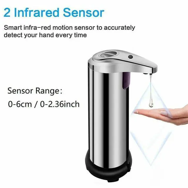 Alt view image 3 of 7 - 250ml Stainless Auto Handsfree Sensor Touchless Soap Dispenser Kitchen Bathroom