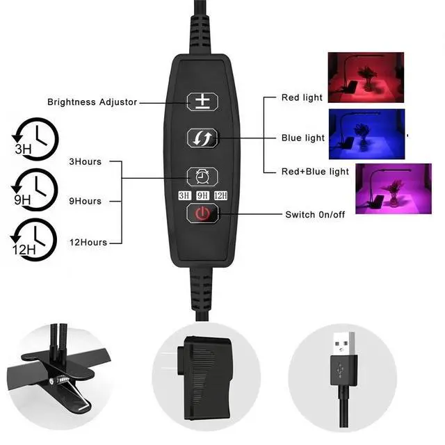 Alt view image 3 of 7 - Plant Grow Light Gooseneck Dual Head LED Lamp Hydroponics Greenhouse Dimmable US