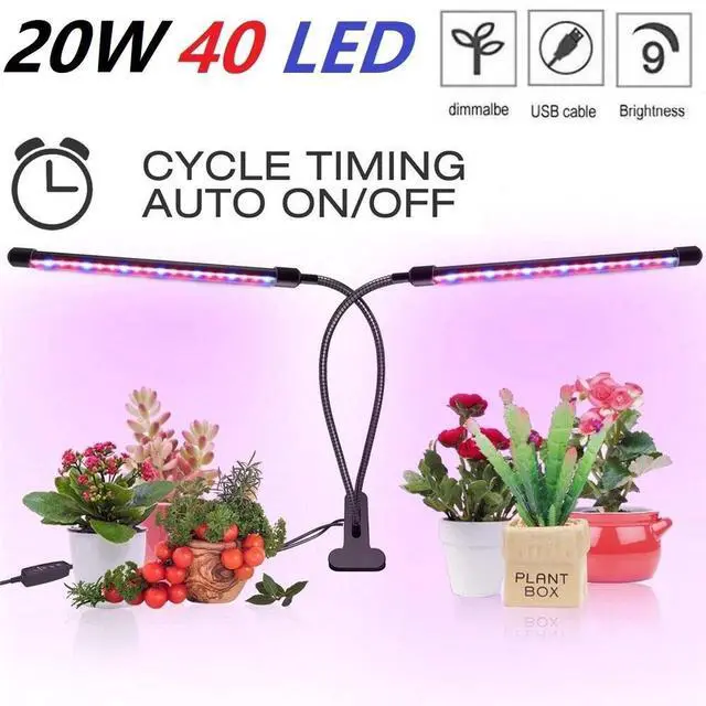 Main image of Plant Grow Light Gooseneck Dual Head LED Lamp Hydroponics Greenhouse Dimmable US
