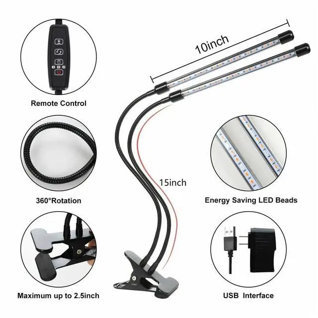 Alt view image 7 of 7 - Plant Grow Light Gooseneck Dual Head LED Lamp Hydroponics Greenhouse Dimmable US